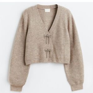 LAST ONE NWT H&M Rhinestone bow cardigan in taupe Size M